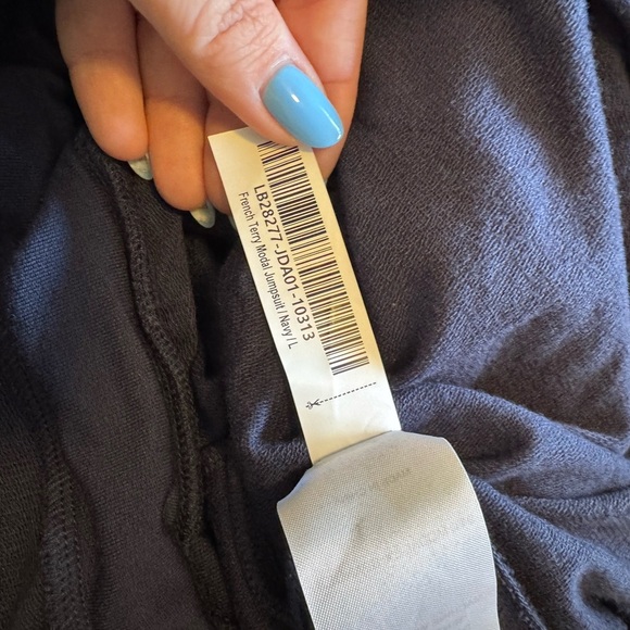 Quince French Terry Modal Jumpsuit Size Large Navy Blue Tie Front EUC - Picture 10 of 10